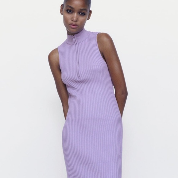 Zara Zippered Ribbed Knit Dress 
